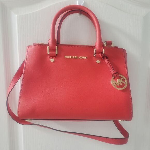 Michael Kors Sutton Mandarin Orange Small Leather Handbag Purse Bag - Picture 1 of 12